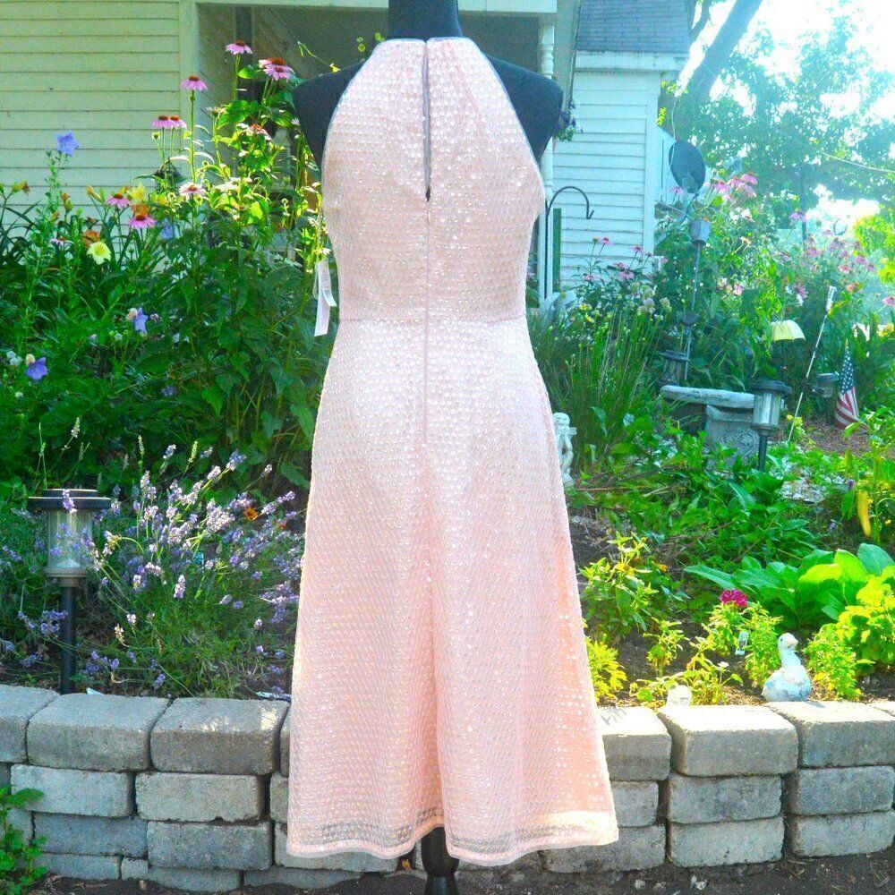 Aidan Mattox Sequined Rose Quartz Halter Midi Dress New with Tags - Picture 11 of 13
